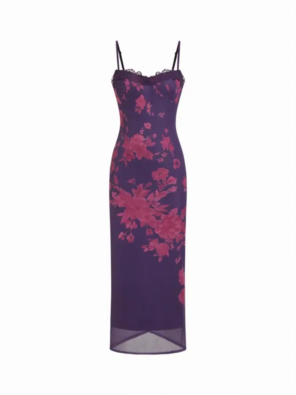 House of CB Purple Maxi Slip Dress with Pink Floral Print